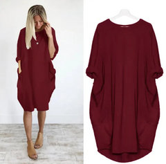 Renate® | Oversize-Kleid mit Taschen in Dunkelrot