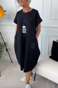Zuzanna | Luftiges Sommerkleid mit Rundhalsausschnitt in Schwarz