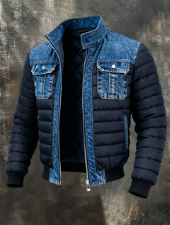 Stefan | Herrenjacke gefüttert mit Denim-Details modern in Blau