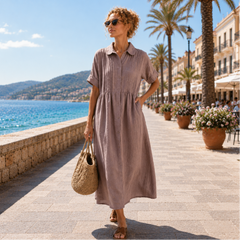 Alexis | Sommerliches fließendes Hemdblusenkleid in Khaki