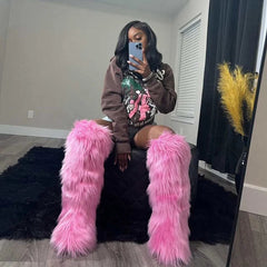 Stephanie |  Overknee Stiefel für Winter in Rosa