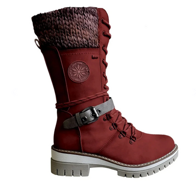 Damen-Winterstiefel mit seitlichem Reißverschluss | Gestrickter Bund
