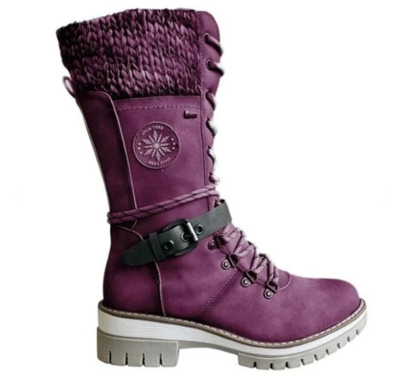 Damen-Winterstiefel mit seitlichem Reißverschluss | Gestrickter Bund