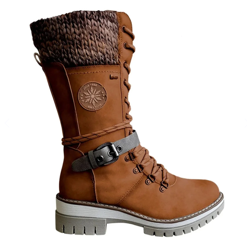 Damen-Winterstiefel mit seitlichem Reißverschluss | Gestrickter Bund