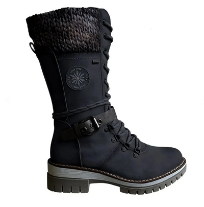 Damen-Winterstiefel mit seitlichem Reißverschluss | Gestrickter Bund