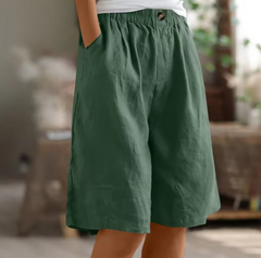 Sommer-Shorts Damen – Luftige Freizeithose mit weitem Schnitt & Stretchbund in Grün