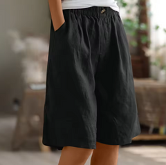 Sommer-Shorts Damen – Luftige Freizeithose mit weitem Schnitt & Stretchbund in Schwarz