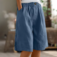 Sommer-Shorts Damen – Luftige Freizeithose mit weitem Schnitt & Stretchbund in Blau