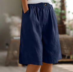 Sommer-Shorts Damen – Luftige Freizeithose mit weitem Schnitt & Stretchbund in Marineblau