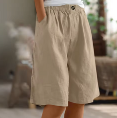 Sommer-Shorts Damen – Luftige Freizeithose mit weitem Schnitt & Stretchbund in Khaki