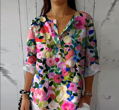 Damen Elegante Button Down Hemd | Blumen Bedrucken in Mehrfarbig 1