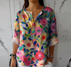Damen Elegante Button Down Hemd | Blumen Bedrucken in Mehrfarbig 2