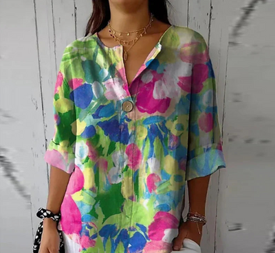 Damen Elegante Button Down Hemd | Blumen Bedrucken