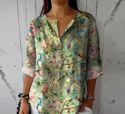 Damen Elegante Button Down Hemd | Blumen Bedrucken