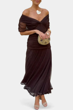 Florayne™ - Elegantes Fließendes Midikleid mit V-Ausschnitt in Dunelbrun