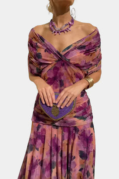 Florayne™ - Elegantes Fließendes Midikleid mit V-Ausschnitt in Lila