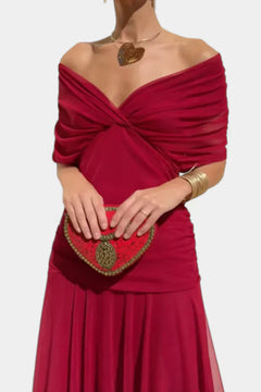 Florayne™ - Elegantes Fließendes Midikleid mit V-Ausschnitt in Rot