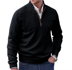 Kasper - Herren Fleece-Pullover mit viertel Reißverschluss in Schwarz