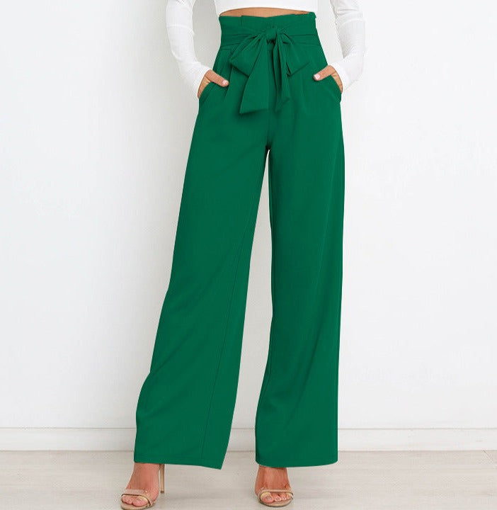 Damen Hochtaillierte Weitbein-Hose mit Schleifengürtel