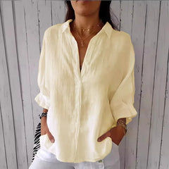 Damen Sommer Button Down Hemd | Langarm in Beige