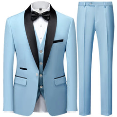 Herren 3-Dreiteiler Hochzeitsgast Anzug | Jacke, Weste und Hose in Weißer Knopf Himmelblau