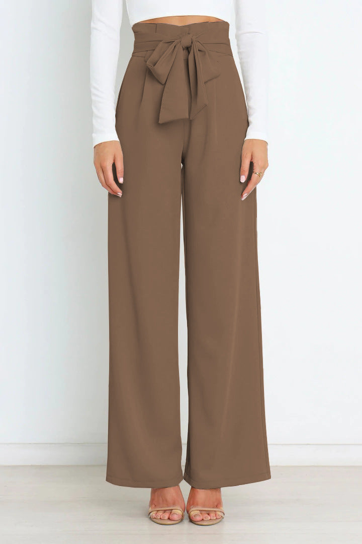 Damen Hochtaillierte Weitbein-Hose mit Schleifengürtel