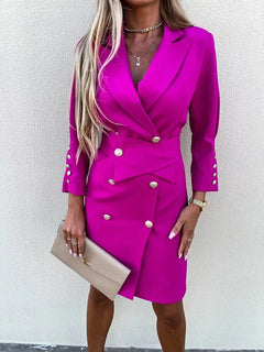AuroraChic - Elegantes Blazer-Knopf-Kleid in Lila