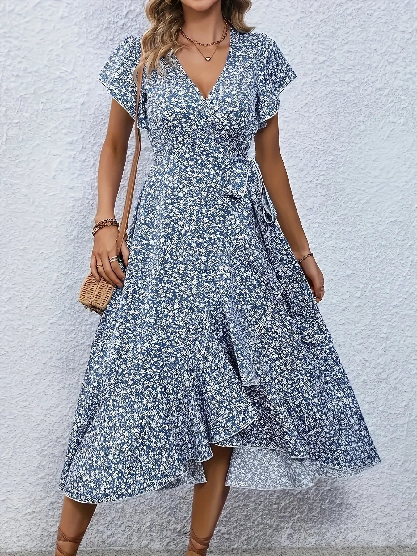 Damen Elegante Blumenmuster Kleid | Midi