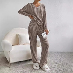 Anneliese®️ | Set aus bequemen Rippstrickteilen in Hellbraun