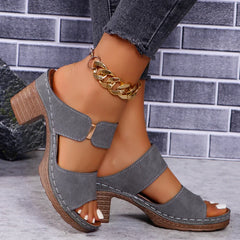 Sophia | Fußgewölbestütze Blockabsatz Sandalen in Grau