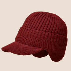 WinterWool - Strickmütze mit Ohrenschützern in Weinrot