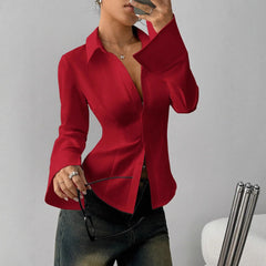 Corvielle™-Hemdbluse mit Elegantem Schnitt und Hochwertiger Verarbeitung in Rot