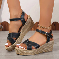 Vanessa | Gepolstert Keilabsatz Sandalen in Schwarz