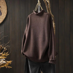 Barbara | Damen Oversized Hohem Kragen Pullover in Braun