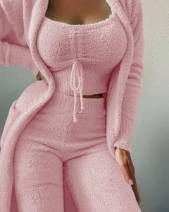 Dreiteiliges warmes Lounge-Set für Frauen in Rosa