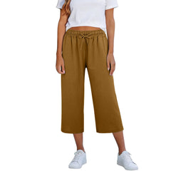 Lisia™ Pantacourt-Hose Aus Baumwoll-Leinen Mit Elastischem Bund Und Verstellbarem Kordelzug in Kaffeebraun