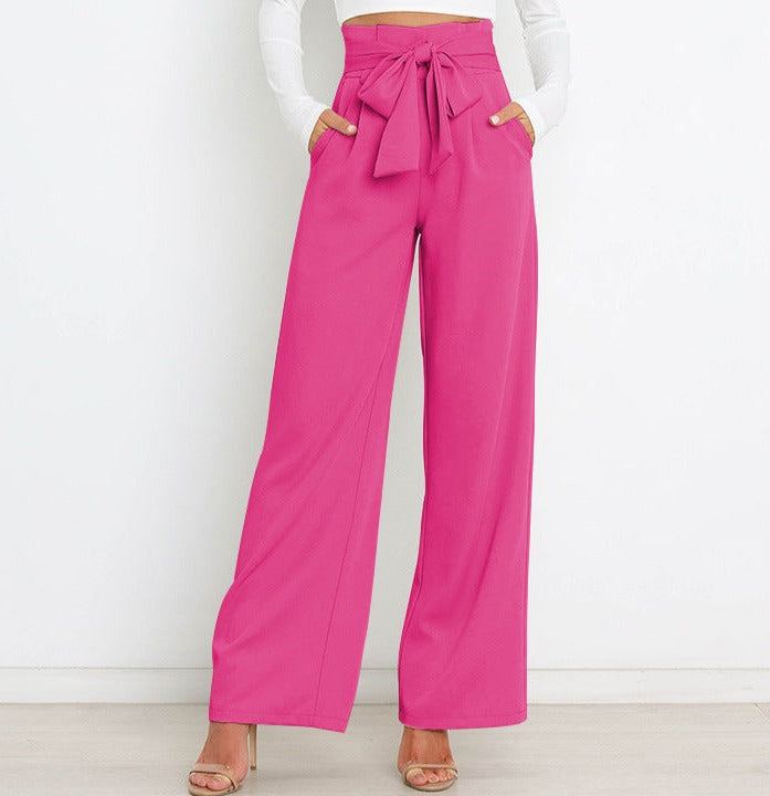 Damen Hochtaillierte Weitbein-Hose mit Schleifengürtel
