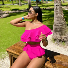 Jessica® | One-Shoulder-Badeanzug mit Rüschen in Rosa