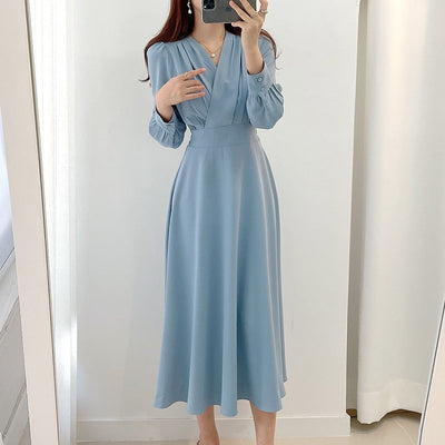 Monique - V-Ausschnitt Puffärmel Kleid