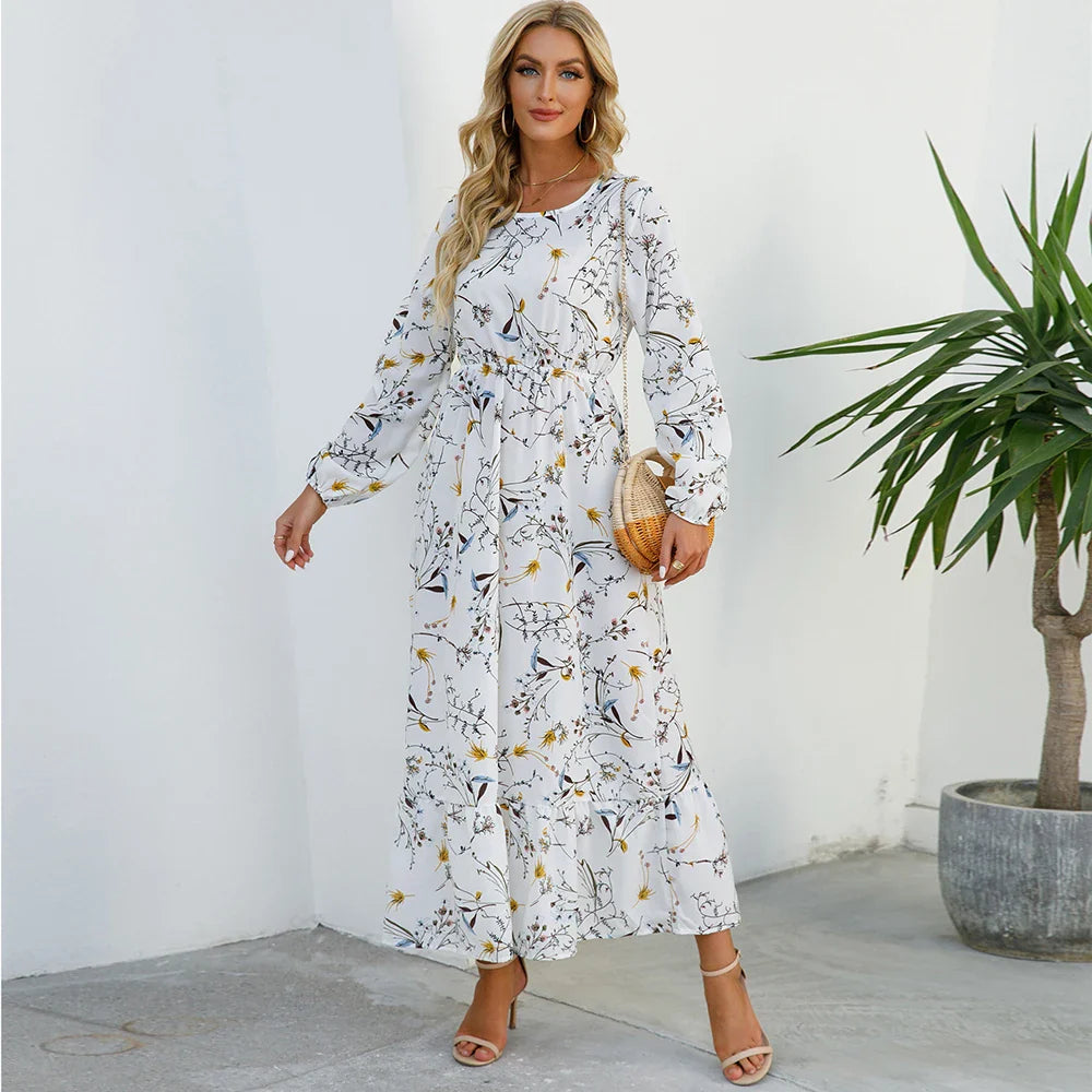 Damen Boho Maxikleid mit Blumenmuster | Langarm