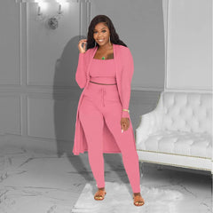 Velmira™-Set mit Kurz Geschnittenem Oberteil, eng Anliegender Hose und Locker Fallendem Cardigan in Pink