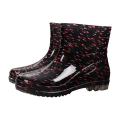 Damen Wasserdichte Gummistiefel | Mit Bunter Druck in Rot