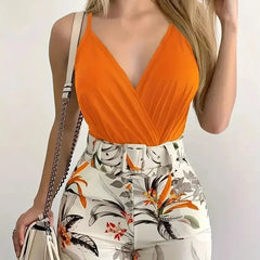 Blütenzauber™ Set Mit Floraler Shorts und Zarter Bluse. in Orange