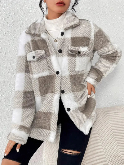 Damen Fleece Jacke mit Karomuster | Warme