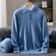 Leighton Cashmere Polo Sweater in Haze Blue