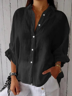 Damen Sommer Button Down Hemd | Langarm in Schwarz