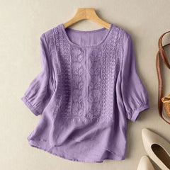Reagan | Blumenmuster Schlitzausschnitt Bluse in Lila