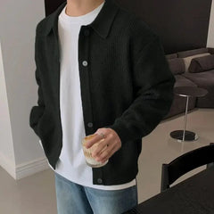 Preston™ Strickjacke aus hochwertigem Trikot mit strukturiertem Kragen / Die neue Ikone des eleganten Herrenstils! in Schwarz