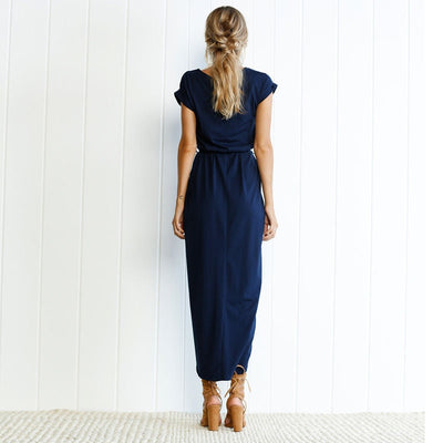 Kurzarmkleid mit Gürtel und Schlitz für Damen