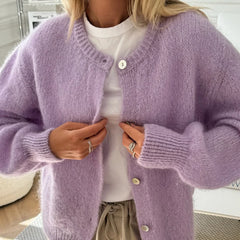 Hannah - Flauschiger Strick-Cardigan mit Knöpfen für Damen in Lavendel